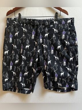 Polo Golf Ralph Lauren Art Deco Gentlemen Dog Show Print Shorts Mens 38